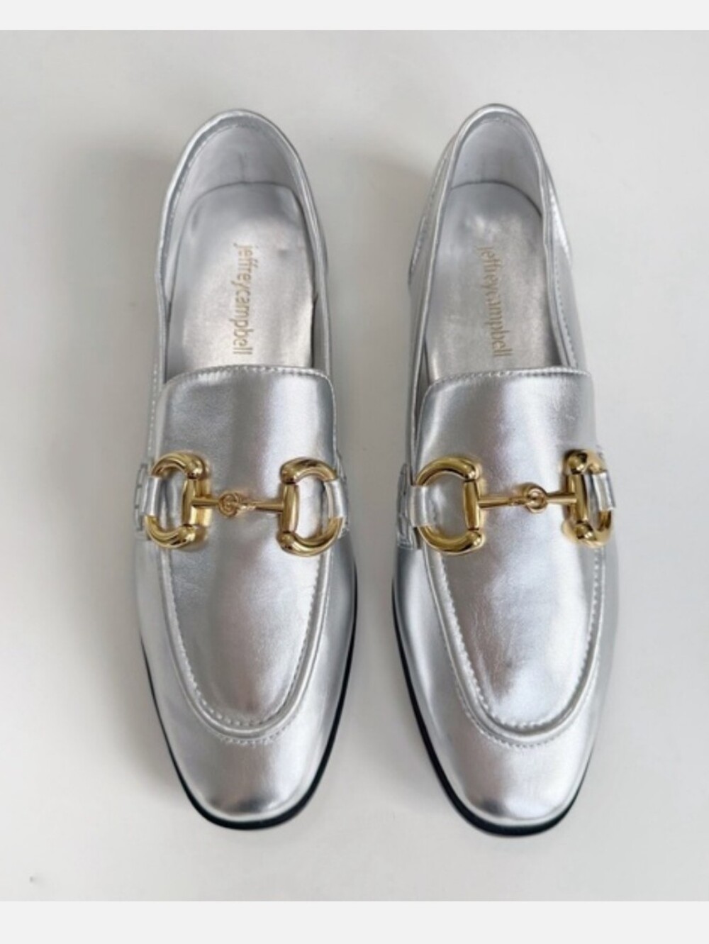 Jeffrey Campbell Addie Bit Loafer in Silver with Gold Horse Bit Metallic